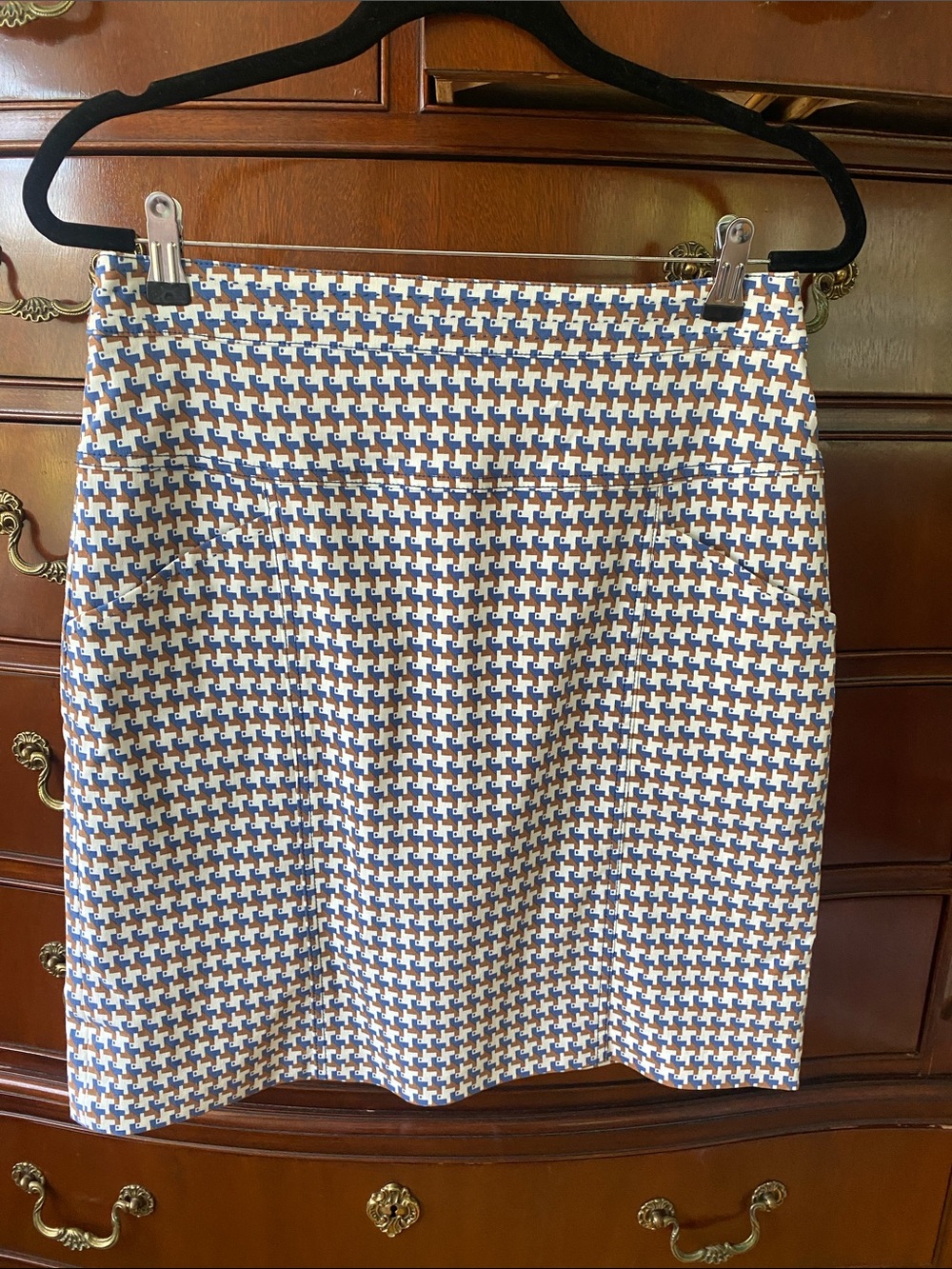 Blue and Tan Houndstooth Mini Skirt